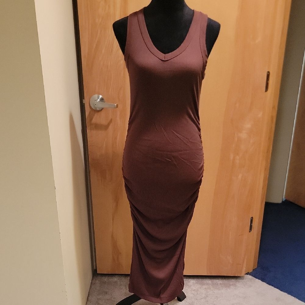 Nine Britton Chocolate Sleeveless Maxi Dress W Ruching On Sides Sz Med